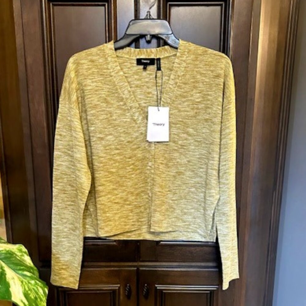 Theory Hanalee Space Harbor Dyed Linen Blend Long Sleeves V-Neck Cardigan